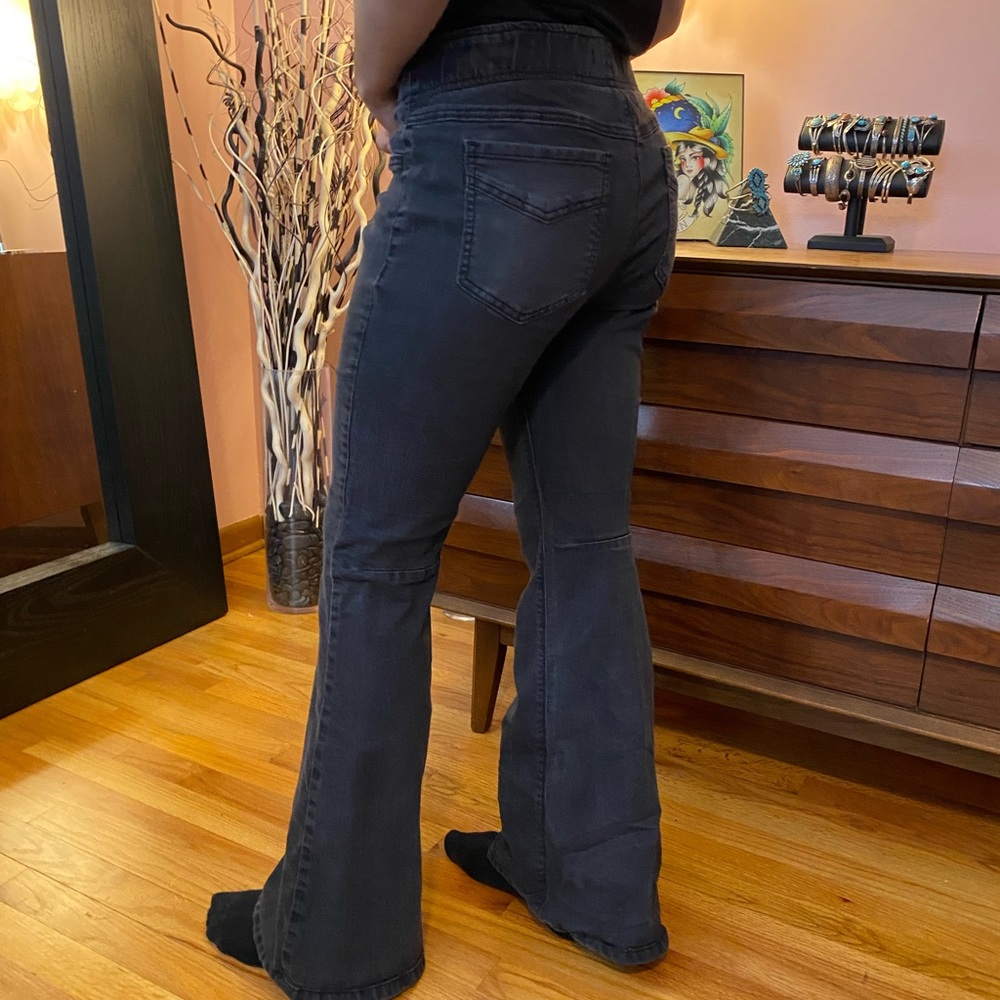 Free People washed black denim pull on flares